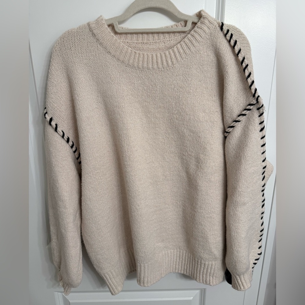 Size medium Beige Women's Sweater with black contrast stitching